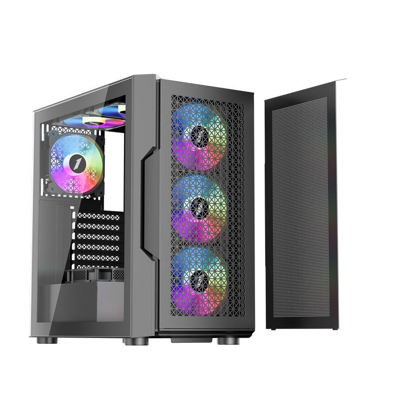 1ST PLAYER TRILOBITE T7 SİYAH 650W 80+ ARGB 4X12CM FAN TEMPERLİ CAM MESH USB 3.0 ATX KASA -6117