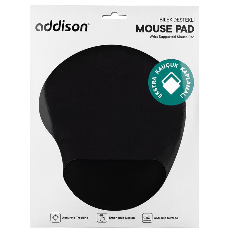ADDISON 300152 SİYAH BİLEK DESTEKLİ EKSTRA KAUÇUK KAPLAMALI MOUSE PAD -11533