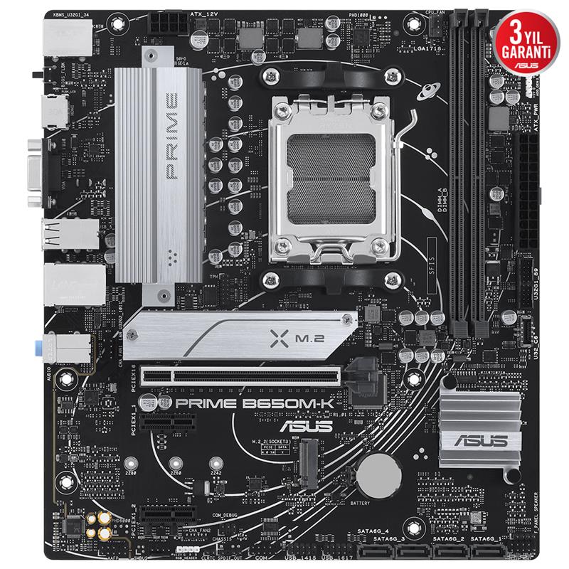 ASUS PRIME B650M-K DDR5 6400MHZ 1XVGA 1XHDMI 2XM.2 USB 3.2 MATX AM5 ( AMD AM5 7000 SERİSİ İLE UYUMLU) -5903