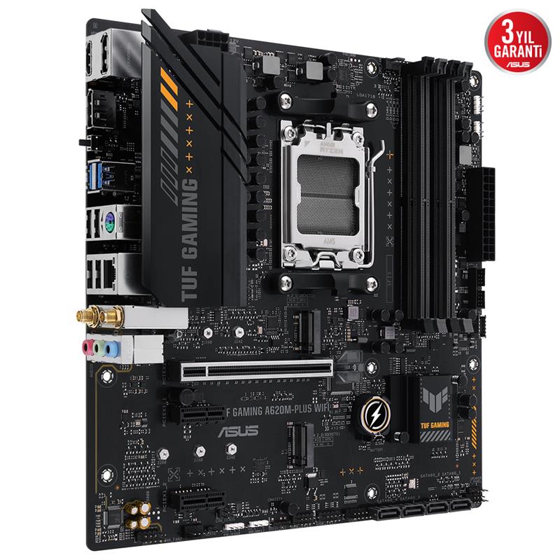 ASUS TUF GAMING A620M-PLUS WIFI DDR5 6400MHZ 1XHDMI 2XDP 2XM.2 USB 3.2 MATX AM5 (AMD AM5 7000 SERİSİ İŞLEMCİ UYUMLU) -5701