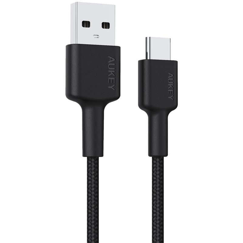 AUKEY CB-CD30-BK NAYLON ÖRGÜLÜ USB-A TYPE-C ŞARJ KABLOSU 0.9M 