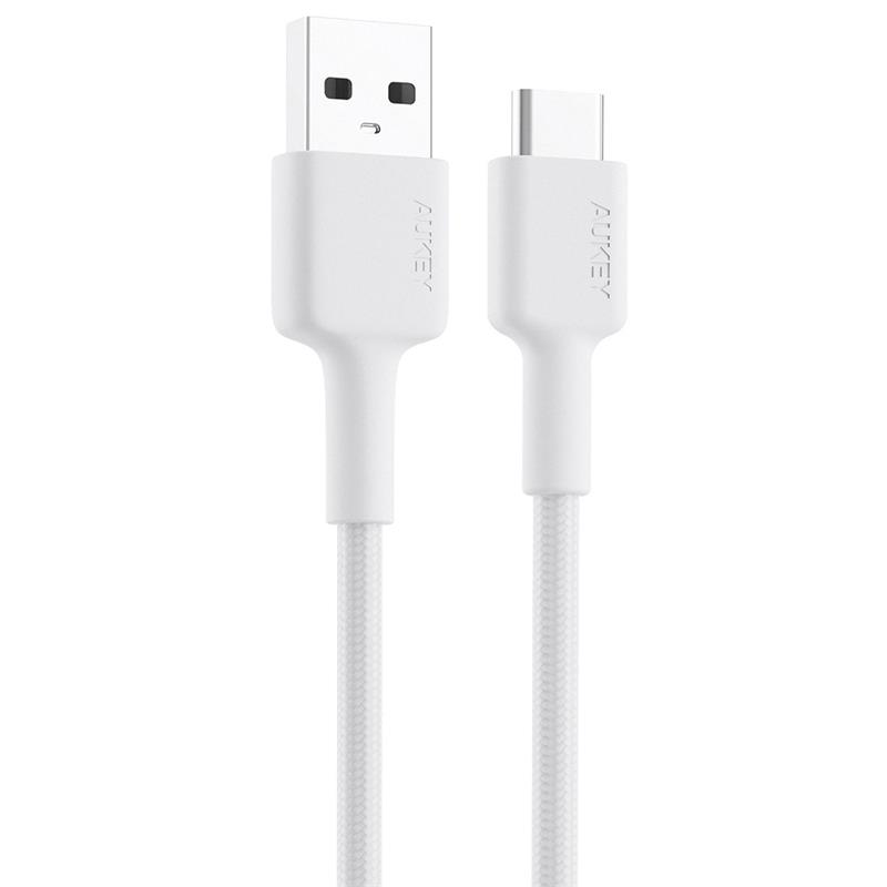 AUKEY CB-CD30-WH NAYLON ÖRGÜLÜ USB-A TYPE-C ŞARJ KABLOSU 0.9M 