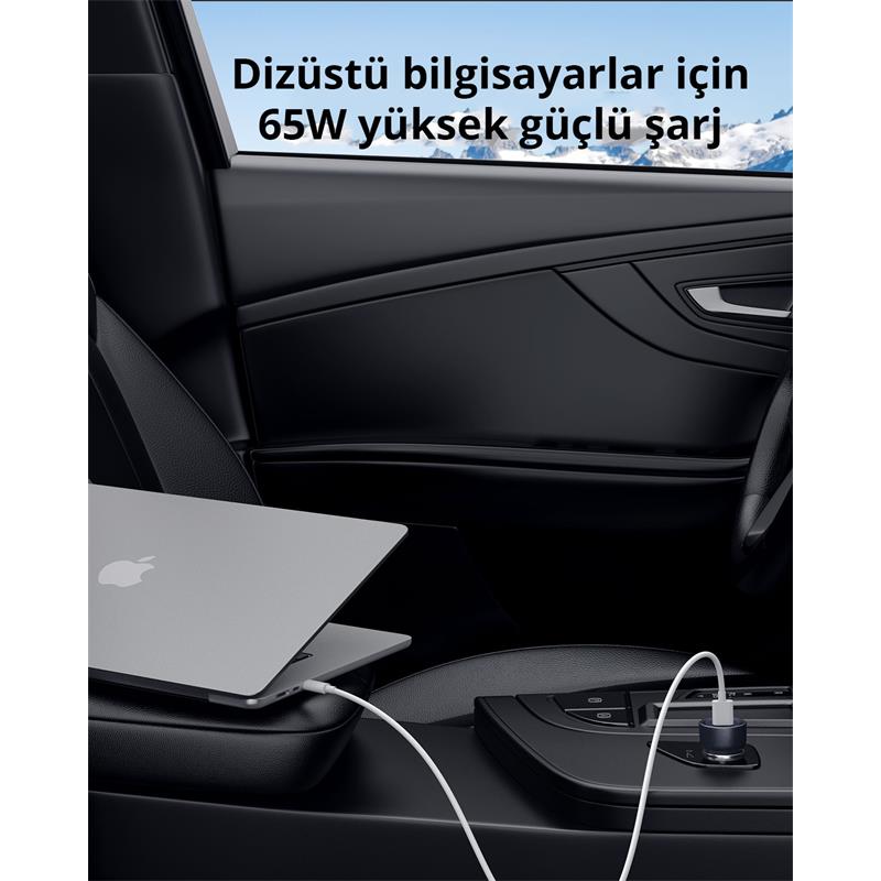 AUKEY CC-Y23-BK 65W İKİ TYPE-C PD ARAÇ ŞARJ CİHAZI -13870
