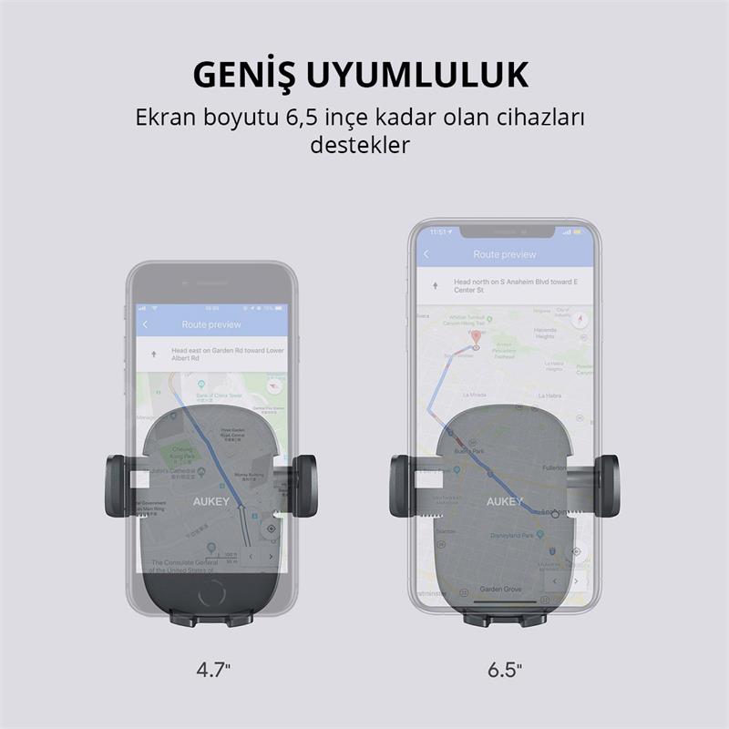 AUKEY HD-C48-BK 360 DERECE TÜM CİHAZLARLA UYUMLU ARAÇ İÇİ TELEFON TUTUCU KOLAY KİLİTLEME/BIRAKMA -13889