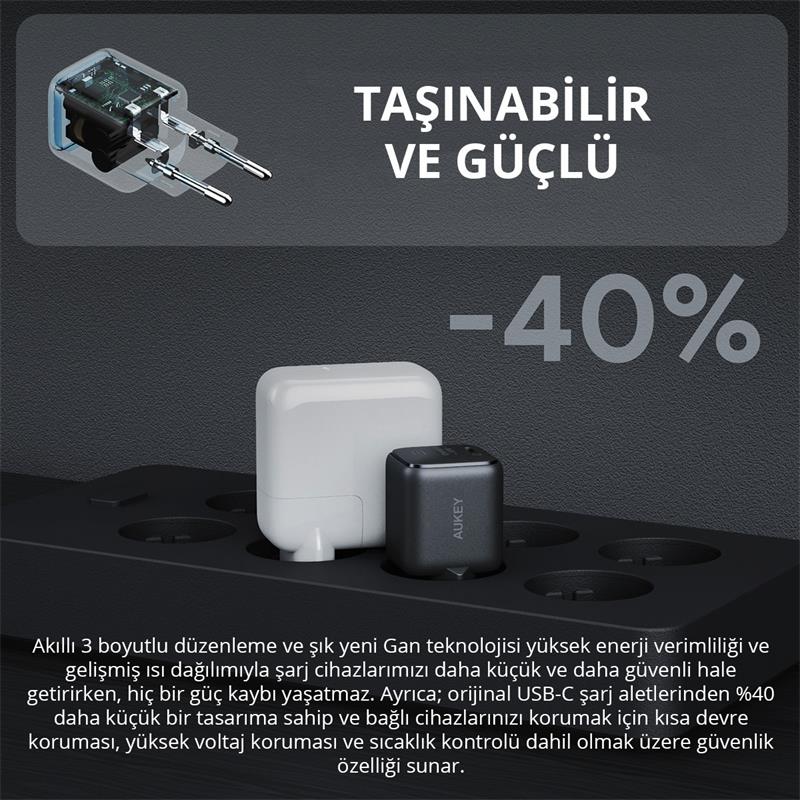 AUKEY PA-B1L-BK 30W OMNİA II MİNİ GAN TYPE-C PD ŞARJ ADAPTÖRÜ -13923