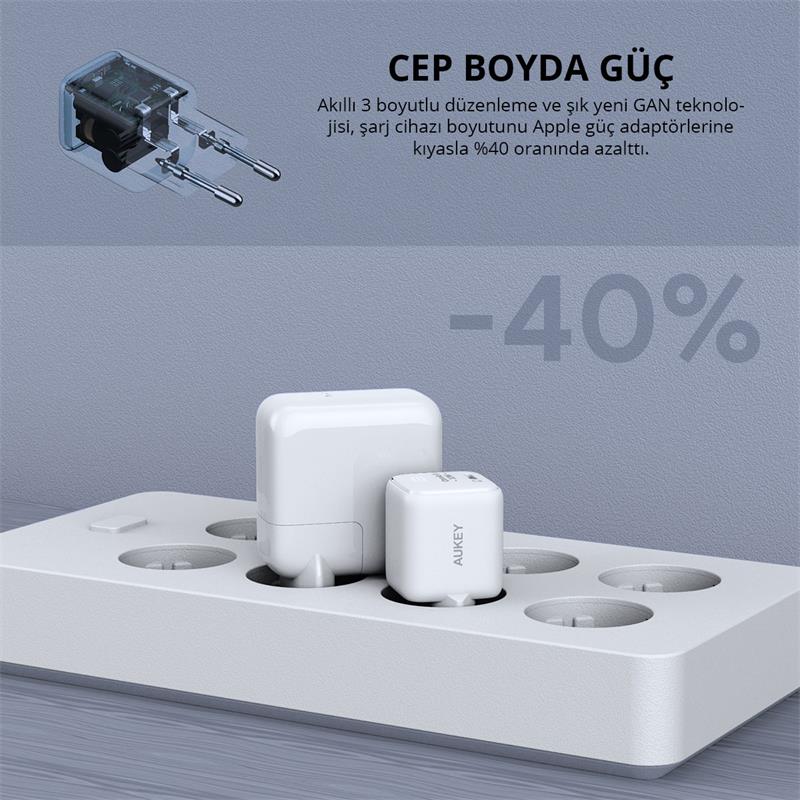 AUKEY PA-B1T-WH 20W OMNİA II MİNİ GAN PD QC 3.0 TYPE C HIZLI ŞARJ ADAPTÖRÜ -13932