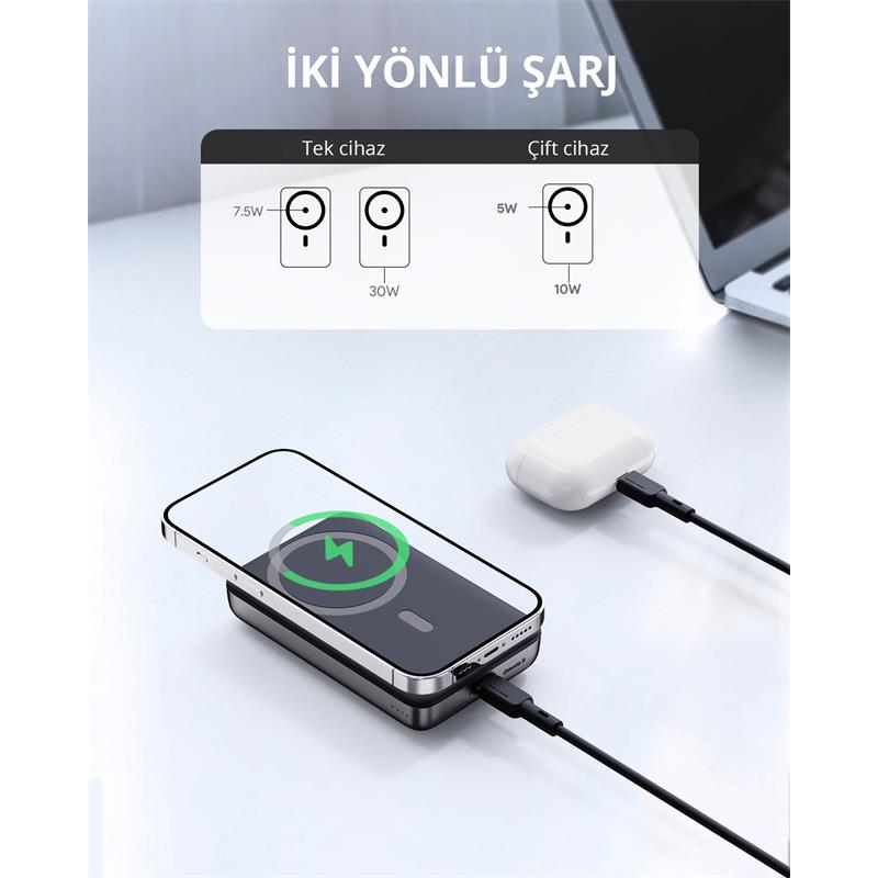 AUKEY PB-MS02-GY 30W 10000 MAH MAGSAFE KABLOSUZ POWERBANK -13905