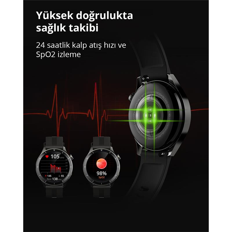 AUKEY SW-2P-GY AKILLI SAAT 3.7CM LCD BLUETOOTH ÇAĞRI SAĞLIK GÖZETİMİ SPOR BİLDİRİMLERİ IP67 GRİ -13934