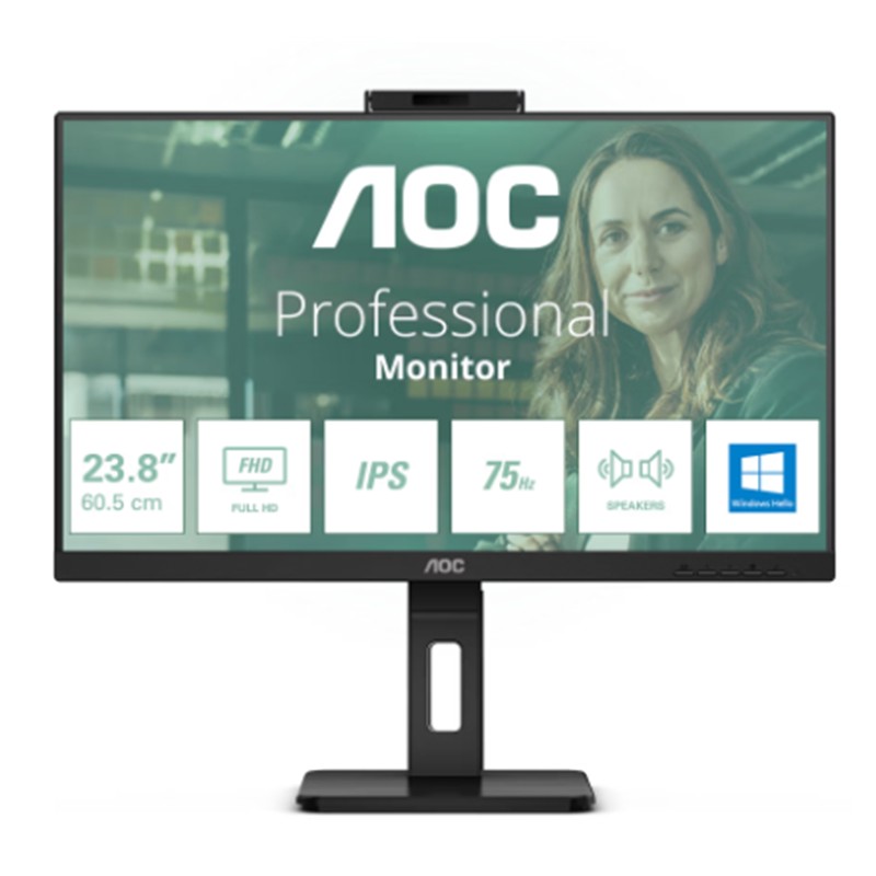 23.8 AOC 24P3CW IPS 4MS 75MHZ 1XHDMI 1XDP USB TYPE-C RJ45 FHD 1920X1080 WEBCAM HOPARLÖR ÇERÇEVESİZ VESA SİYAH 