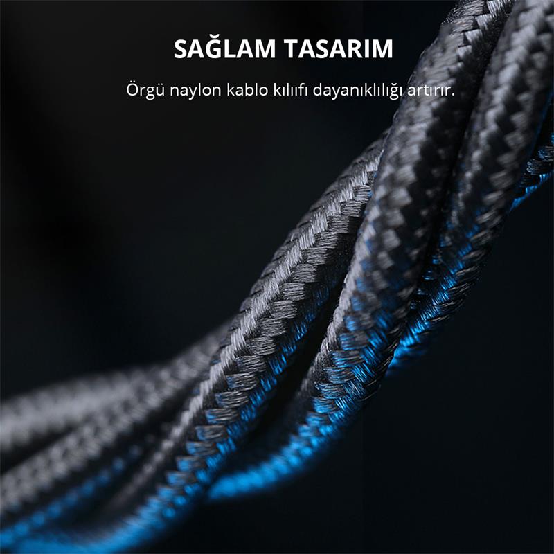 AUKEY CB-NCL1-BK NAYLON ÖRGÜLÜ 3A 480MBPS TYPE-C LIGHTNING KABLOSU 1.8MT -3189625