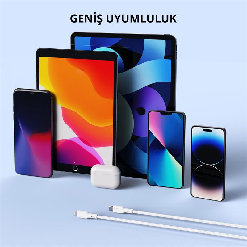 AUKEY CB-NCL1-WH NAYLON ÖRGÜLÜ 3A 480MBPS TYPE-C LIGHTNING KABLOSU 1.8MT -3176582