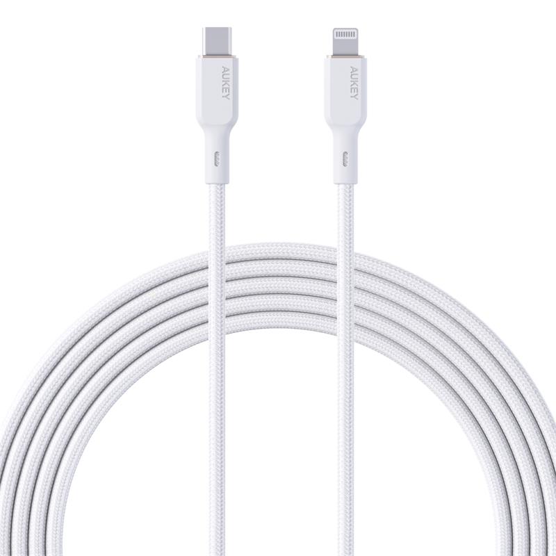 AUKEY CB-NCL1-WH NAYLON ÖRGÜLÜ 3A 480MBPS TYPE-C LIGHTNING KABLOSU 1.8MT 