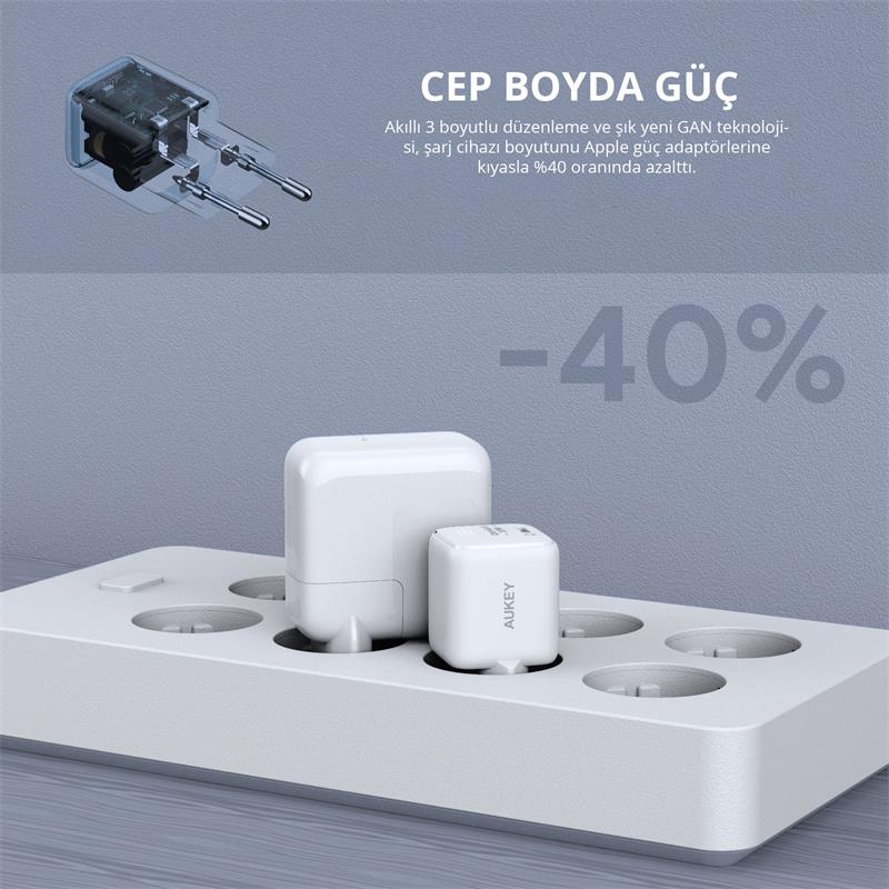 AUKEY PA-B1L-WH 30W OMNİA II MİNİ GAN TYPE-C PD ŞARJ ADAPTÖRÜ -3174025