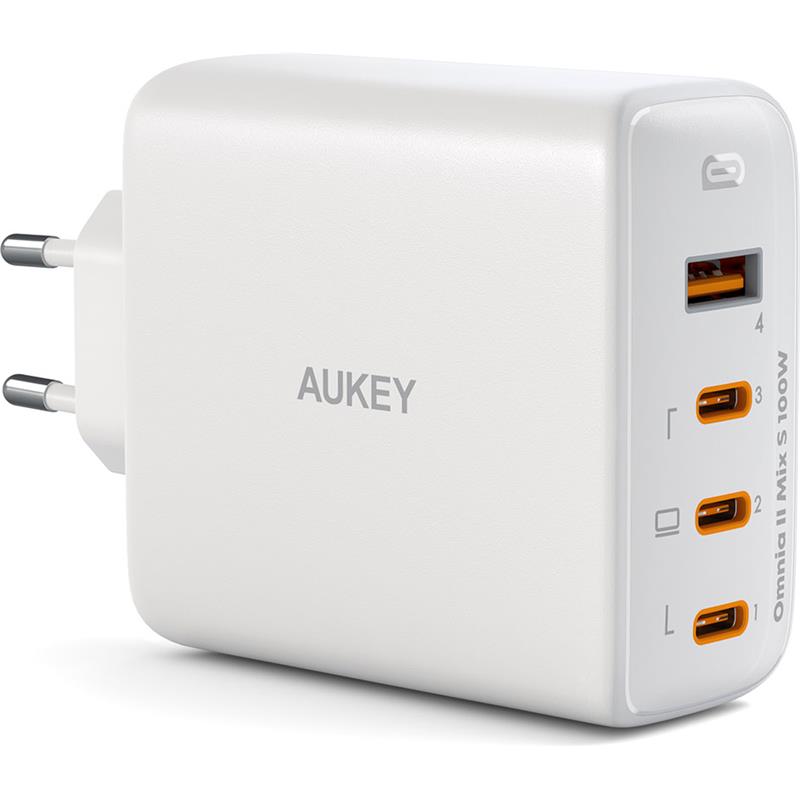 AUKEY PA-B7S-WH 100W DÖRT BAĞLANTI NOKTALI PD GAN DUVAR ŞARJ CİHAZI 