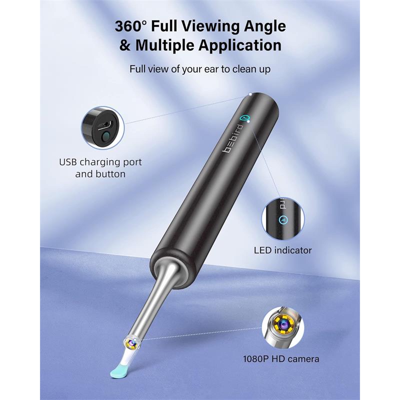 BEBIRD T5 3MP KAMERA 3.5MM LENS ŞARJLI WIFI GÖRÜNTÜLÜ KULAK TEMİZLEYİCİ SİYAH RENK -4261690