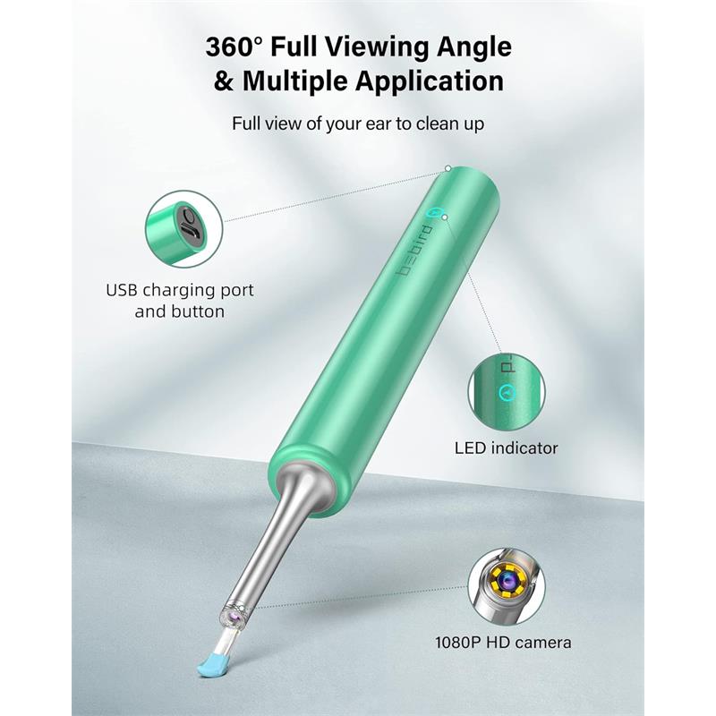 BEBIRD T5 3MP KAMERA 3.5MM LENS ŞARJLI WIFI GÖRÜNTÜLÜ KULAK TEMİZLEYİCİ YEŞİL RENK -4254754