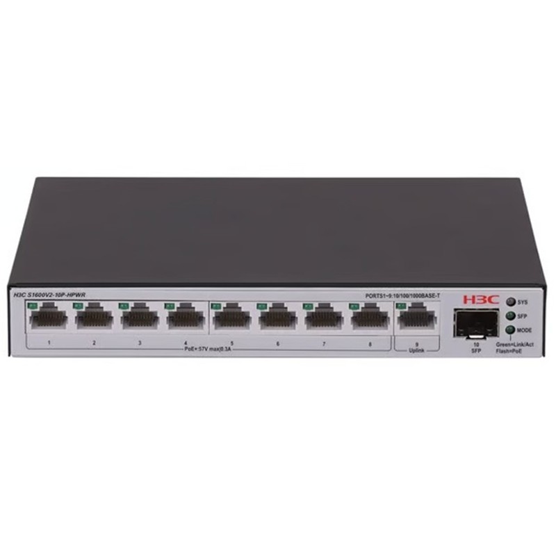 H3C AOLYNK S1600V2-10P-HPWR 8 PORT GIGABIT + 1XGB SFP/1XRJ45 UPLINK 125W POE YÖNETİLEBİLİR SWITCH 