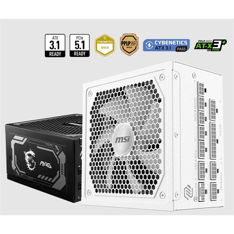 MSI MAG A1000GL PCIE5 WHITE 1000W 80+ GOLD POWER SUPPLY 