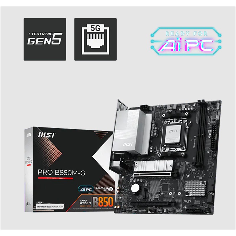 MSI PRO B850M-G DDR5 8200MT/S 1XHDMI 1XDP 2XM.2 USB MATX AM5 (AMD AM5 9000/8000/7000 SERİ İLE UYUMLU) 