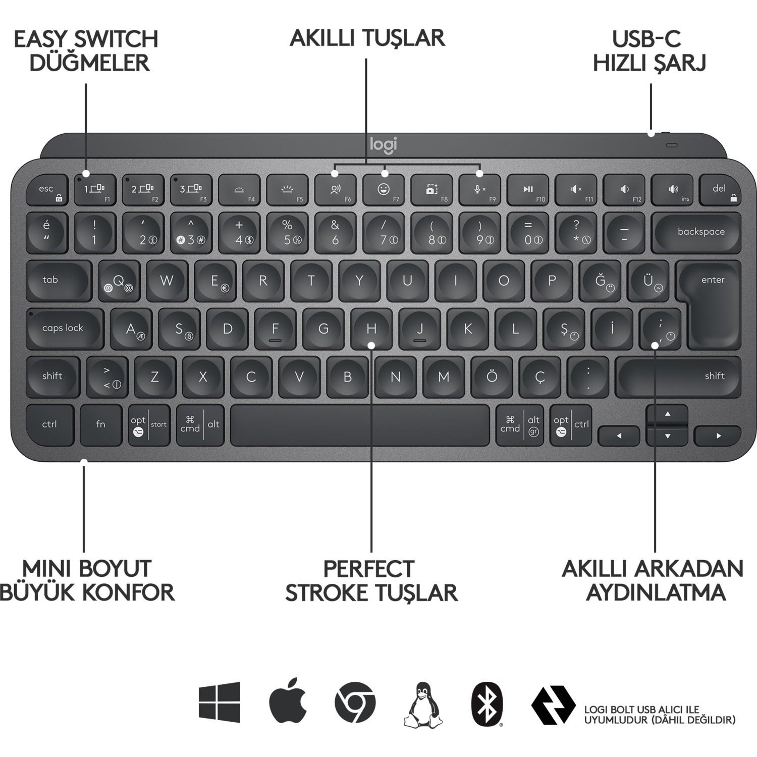 LOGITECH MX KEYS MINI Q TR KLAVYE SIYAH 920-010504 -5030