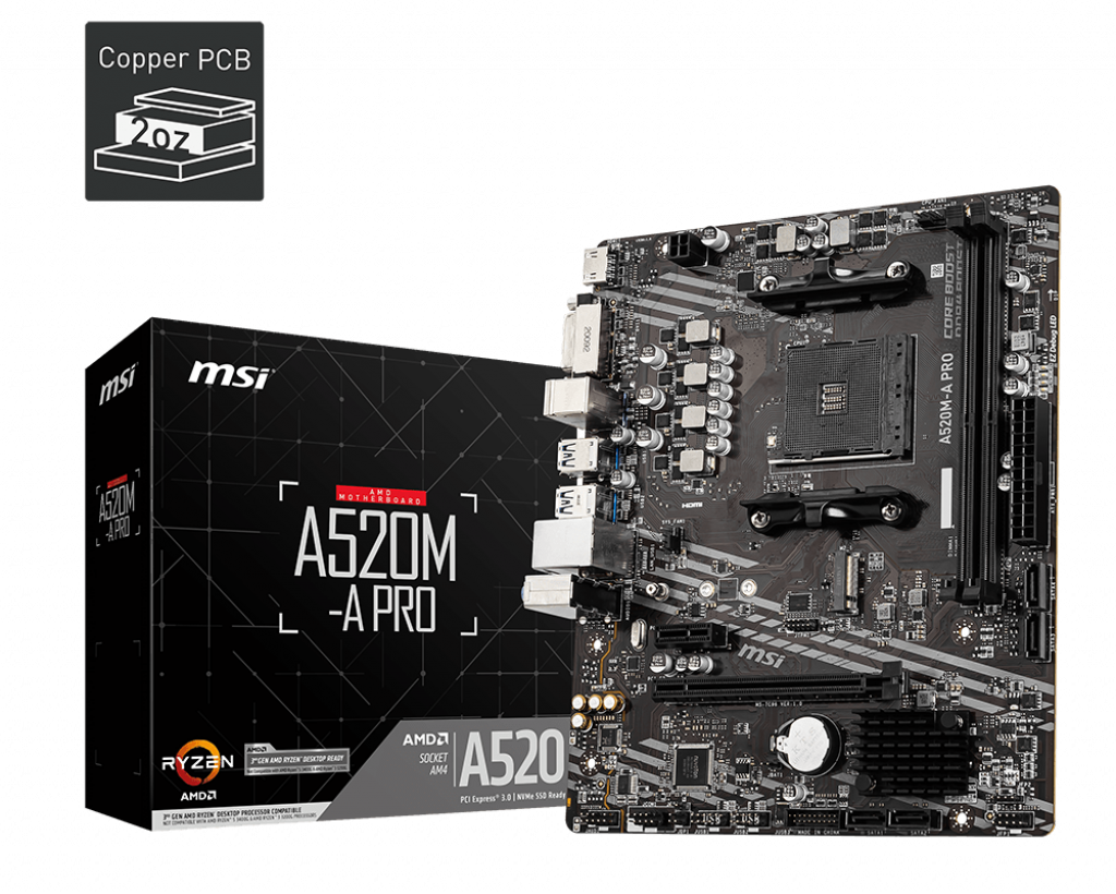 MSI A520M-A PRO DDR4 3200MHZ 1XHDMI 1XDVI 1XM.2 USB 3.2 MATX AM4 (AMD AM4 5000/4000 /3000 SERİSİ İLE UYUMLU) 