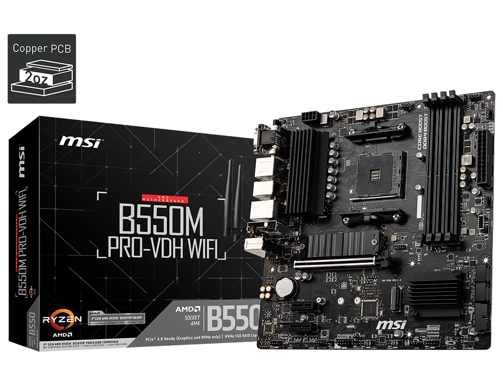 MSI B550M PRO-VDH WIFI DDR4 4400MHZ 1XVGA 1XHDMI 1XDP 2XM.2 USB 3.2 MATX AM4 (AMD 5000 VE 3000 SERİSİ İŞLEMCİ UYUMLU) 
