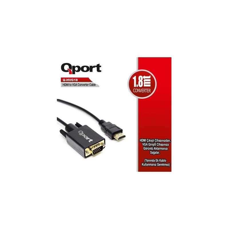 QPORT Q-HVG18 HDMI TO VGA 1,8MT DÖNÜŞTÜRÜCÜ KABLO -11329