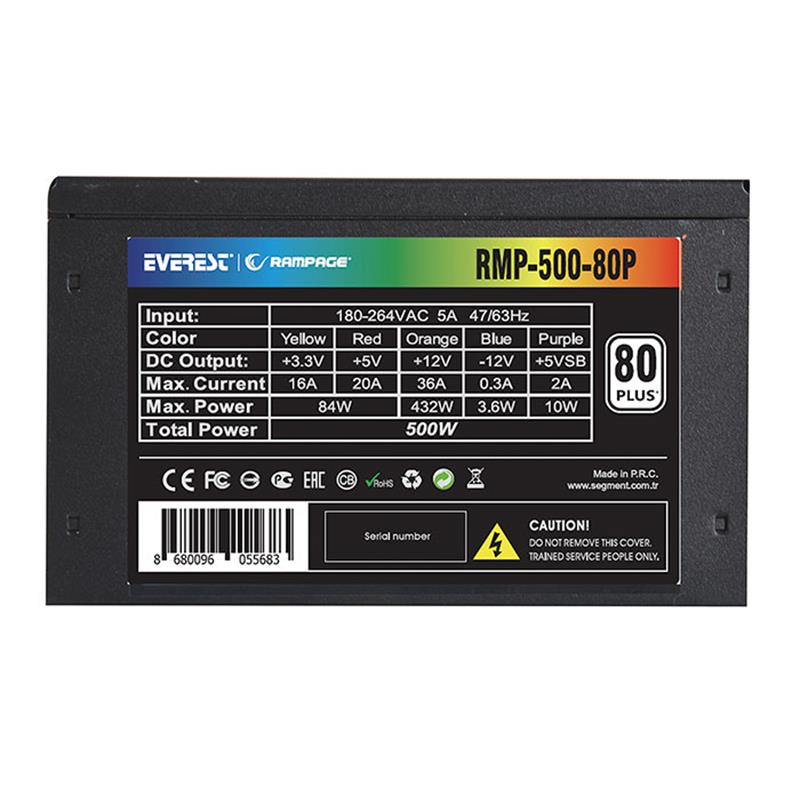 RAMPAGE RMP-500-80P 500W 80 PLUS 12CM FAN AKTİF PFC POWER SUPPLY -6344