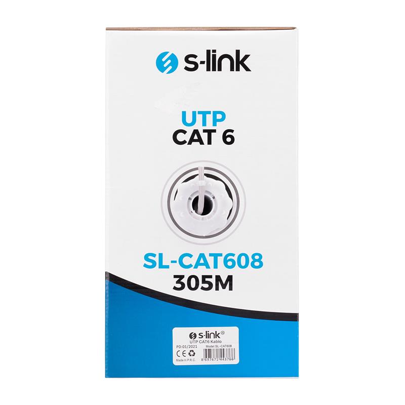 S-LINK SL-CAT608 305MT 6MM 24AWG CAT6 KABLO GRİ -9703