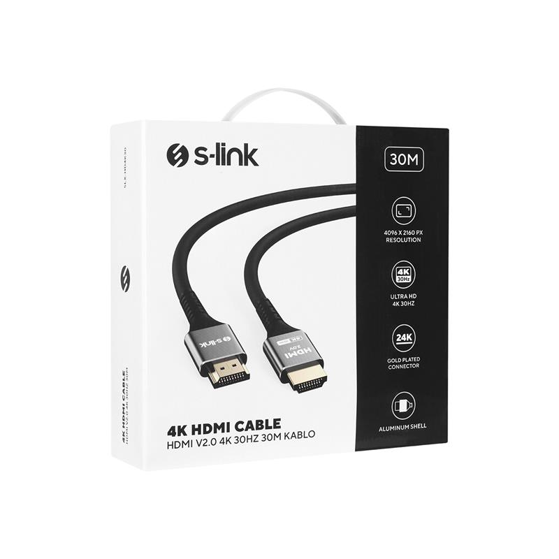 S-LINK SLX-HD4K30 19+1 HDMI TO HDMI 30M METAL V2.0 4K (4096*2160) 30HZ KABLO -9399
