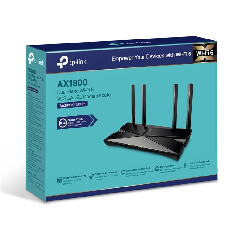 TP-LINK ARCHER VX1800V AX1800MBPS DUAL BAND WI-FI 6 VDSL/ADSL KABLOSUZ ROUTER 