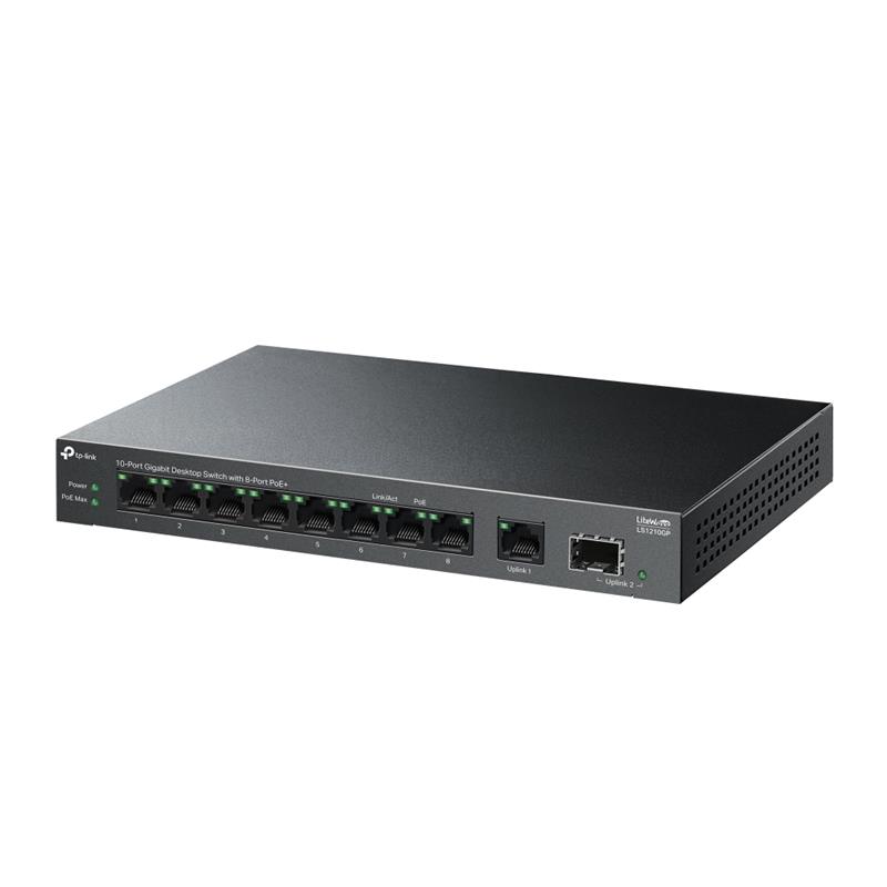 TP-LINK LS1210GP 8 PORT GIGABIT + 1XRJ45/1XSFP UPLINK 61W 250 METRE POE MESAFE METAL KASA -11388
