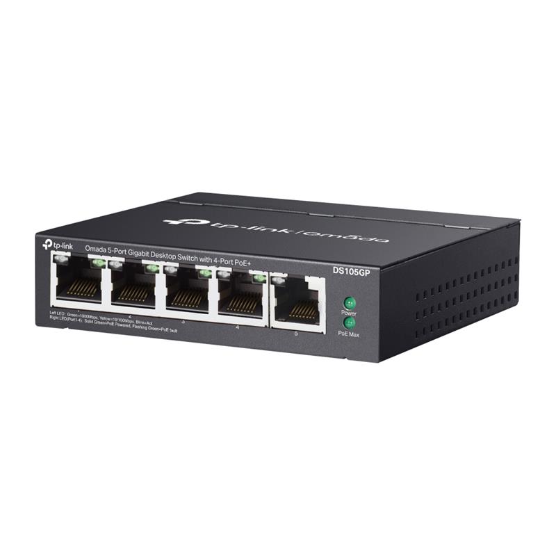 TP-LINK OMADA DS105GP 4 PORT GIGABIT + 1 PORT GIGABIT UPLINK 65W POE YÖNETİLEMEZ SWITCH -8215