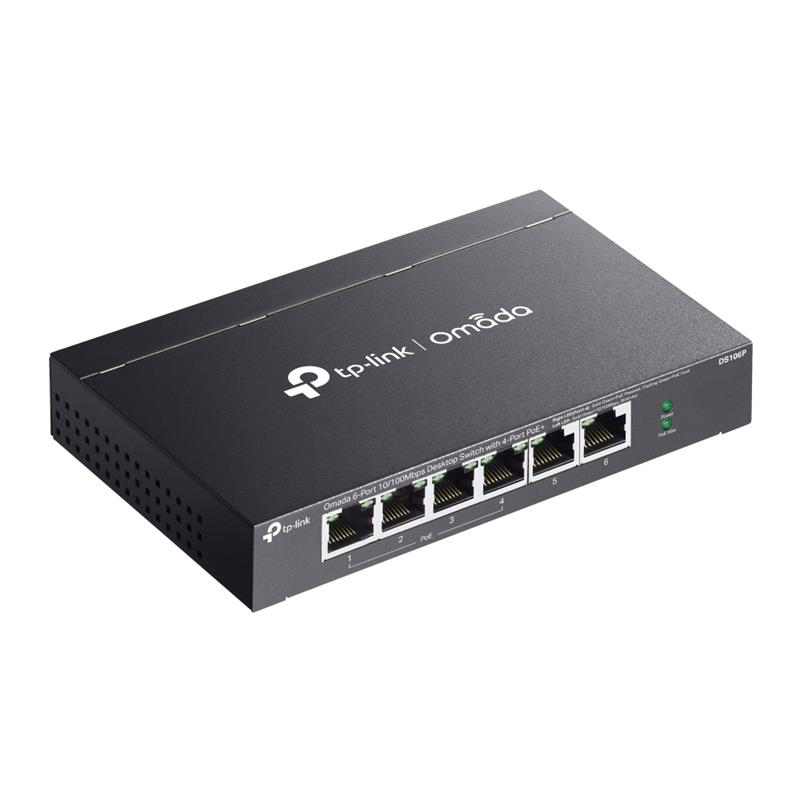 TP-LINK OMADA DS106P 4 PORT 10/100+2 PORT 10/100 UPLINK 67W 250 METRE POE MESAFE METAL KASA SWITCH -8449