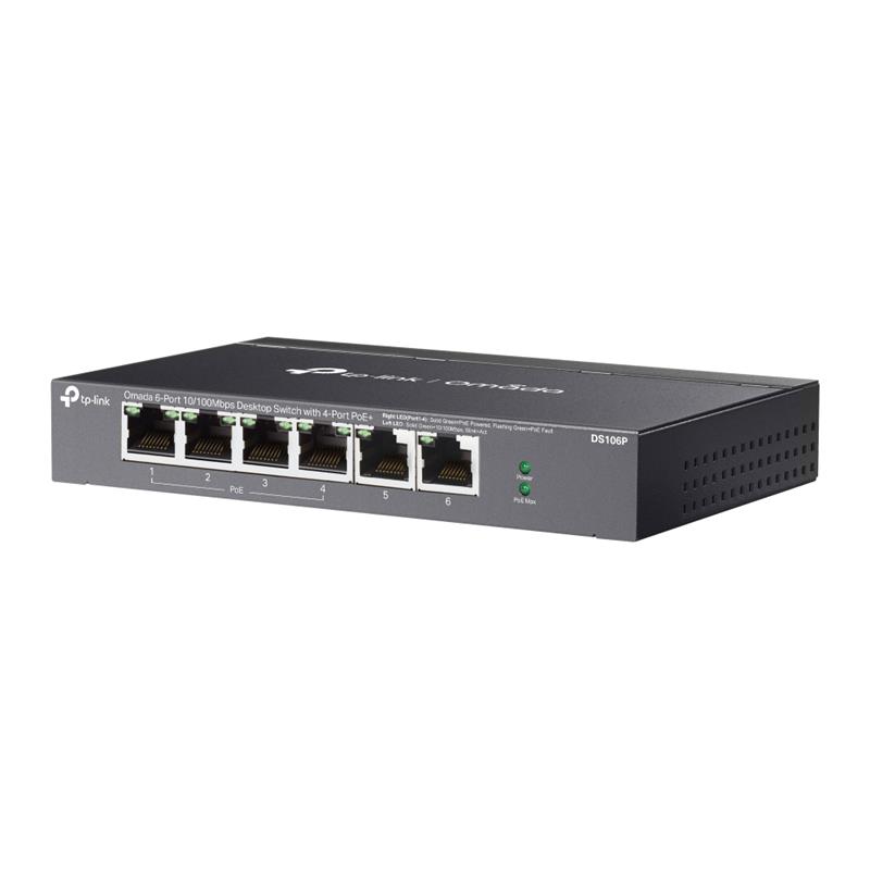 TP-LINK OMADA DS106P 4 PORT 10/100+2 PORT 10/100 UPLINK 67W 250 METRE POE MESAFE METAL KASA SWITCH -8450