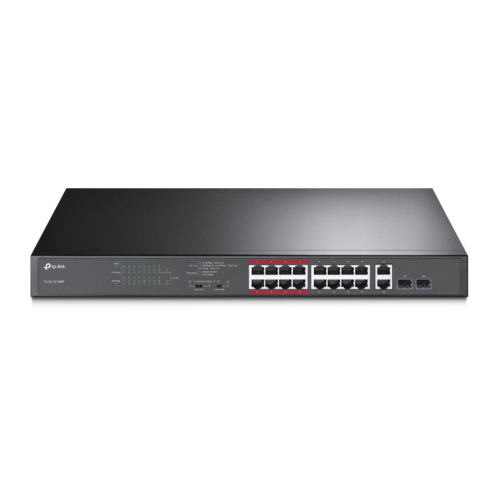 TP-LINK TL-SL1218MP 16 PORT 10/100 + 2XGB RJ45/SFP UPLINK COMBO 250 METRE POE MESAFE 192W RACKMOUNT SWITCH 