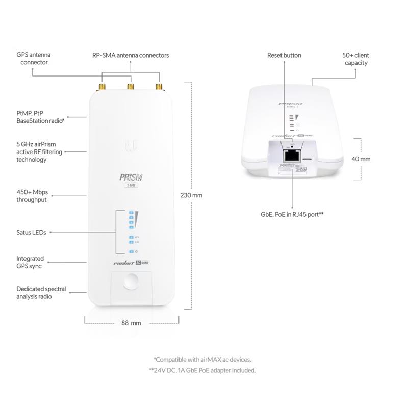 UBNT RP-5AC-GEN2 ROCKET PRISM 5AC 5GHZ 500MBPS PTP/PTMP DIŞ ORTAM ACCESS POINT -9029
