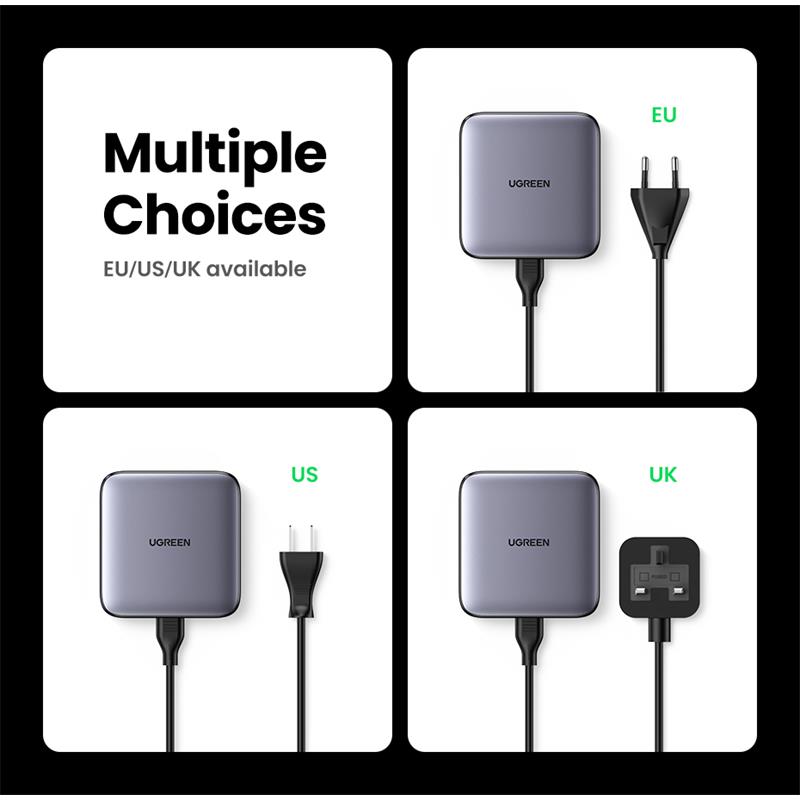 UGREEN NEXODE 100W GAN MASAÜSÜ HIZLI ŞARJ CİHAZI TYPE-C QC PD 4 PORTLU 3XUSB-C 1XUSB-A GRİ 90928 -11416