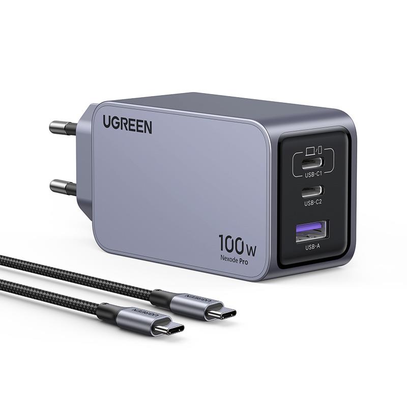 UGREEN NEXODE PRO 100W GAN HIZLI ŞARJ CİHAZI TYPE-C QC PD 2XUSB-C, 1XUSB-A UZAY GRİSİ 25874 -11436