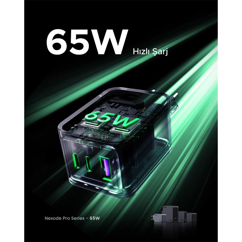 UGREEN NEXODE PRO 65W GAN HIZLI ŞARJ CİHAZI TYPE-C QC PD 2XUSB-C 1XUSB-A UZAY GRİSİ 25871 -10834