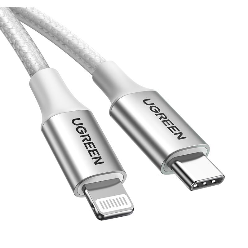 UGREEN TYPE-C TO LİGHTNİNG 3A PD MFİ SERTİFİKALI ÖRGÜLÜ HIZLI ŞARJ KABLOSU 2 METRE GÜMÜŞ 70525 -11405