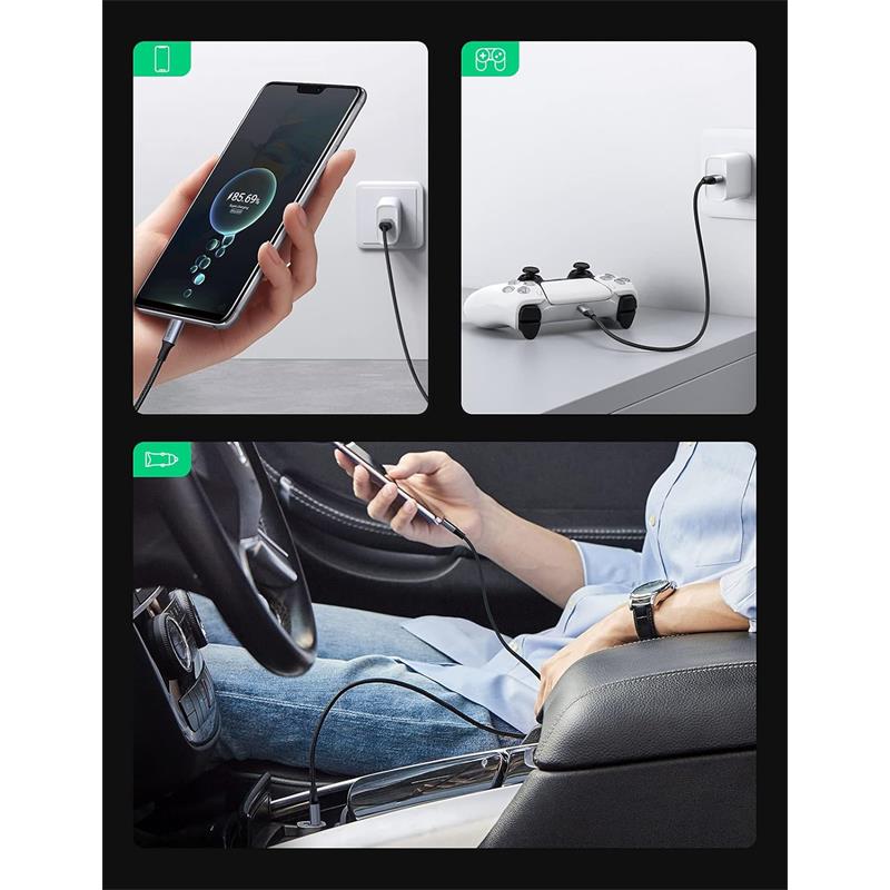 UGREEN USB-C TO USB-A 3A QC ÖRGÜLÜ HIZLI ŞARJ KABLOSU 1 MT SİYAH 60126 -10875