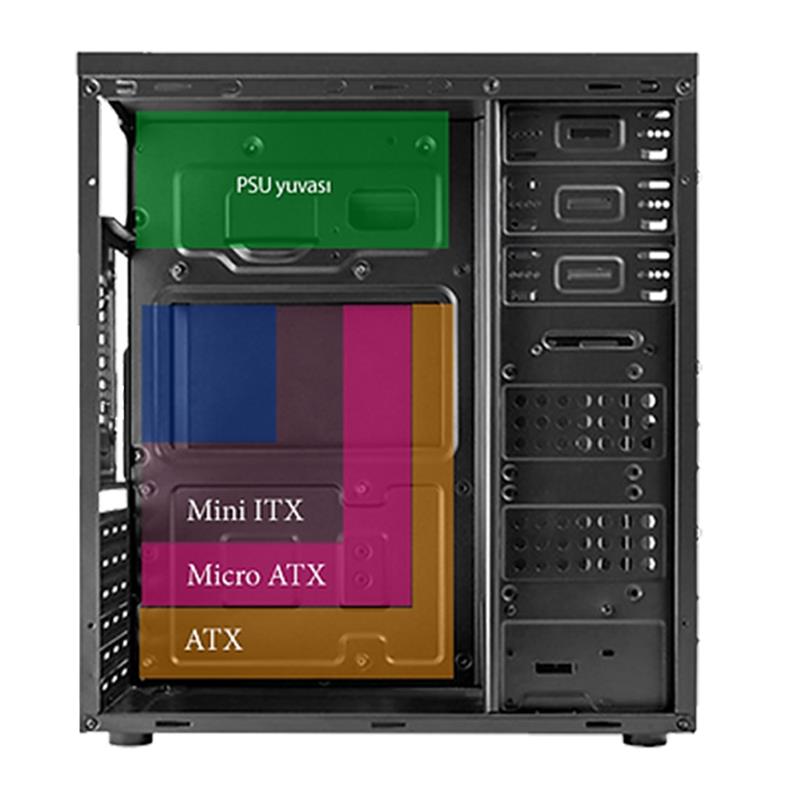 VENTO TA-K61 650W 1X80MM FAN USB 3.0 MİDİ TOWER SİYAH KASA -5853